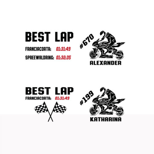 Motorrad Tasse Rennstrecke mit Startnummer, Rundenzeiten und Name Variante1