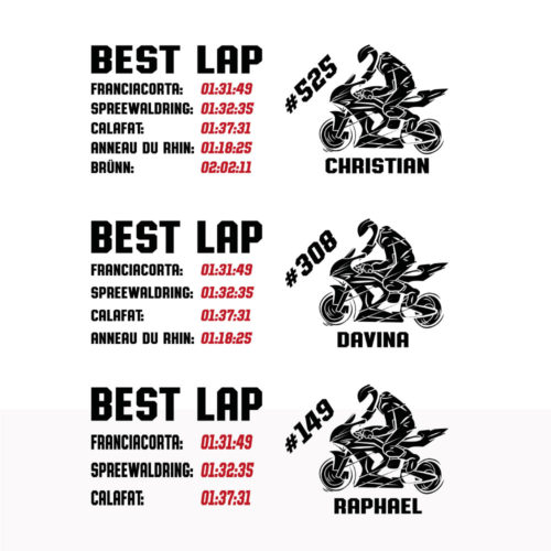 Motorrad Tasse Rennstrecke mit Startnummer, Rundenzeiten und Name Variante2
