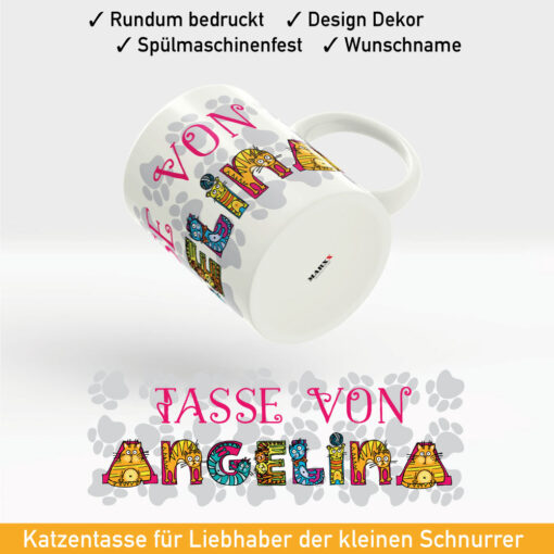 Katzen ABC Tasse mit Ihrem Namen im lustigen Katzen Alphabet