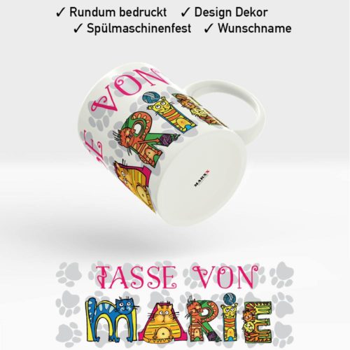 Katzen ABC Tasse mit Ihrem Namen im lustigen Katzen Alphabet