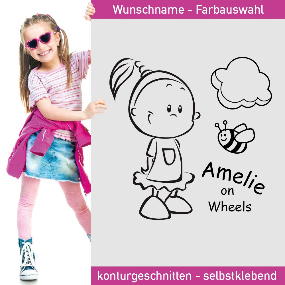 on Board 24cm Babyaufkleber Mädchen Zöpfe Herz Sticker 25 Farben mit Wunschtext