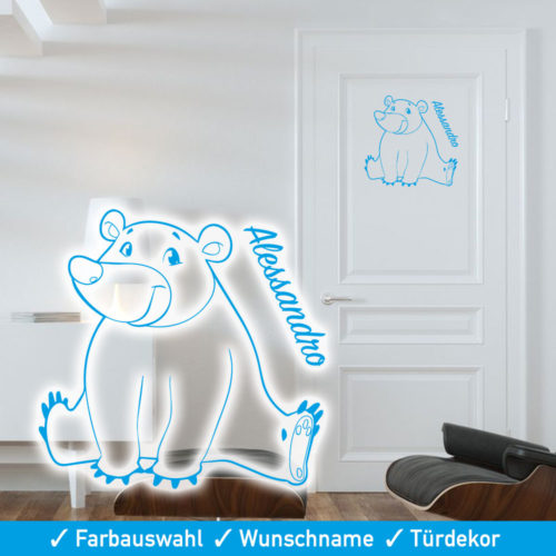 Startbild Tür Aufkleber Kinderzimmer mit Bär und Wunschname