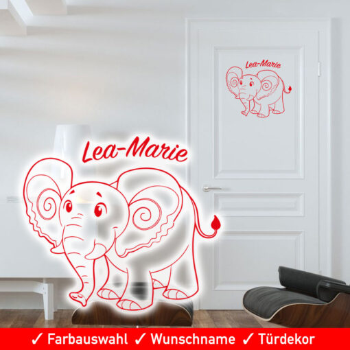 Startbild Türaufkleber Kinderzimmer Junge Mädchen mit Wunschname und süßem Elefant