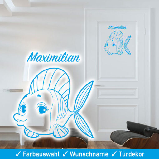 Startbild Türtattoo Kinderzimmer Wunschname mit niedlichem Fisch