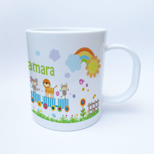 Kunststoff Kindergarten Tasse mit Eisenbahn und Zootieren