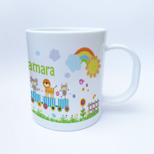 Kunststoff Kindergarten Tasse mit Eisenbahn und Zootieren