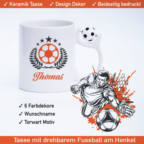 Startbild Fußball Kaffeetassen mit drehbarem Fußball am Henkel