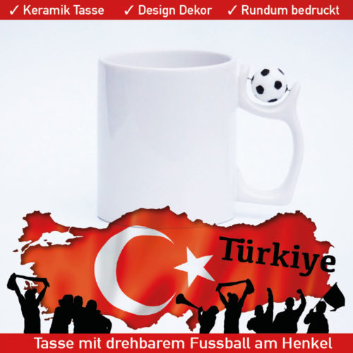 Motiv Türkei Fußballtasse Türkiye mit drehbarem Fußball am Henkel
