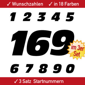 3er Set Startnummern Ziffern Motorrad MX Supermoto Motocross Auto Set Wunschzahlen 4 5 6 7 8 9 10 11 12 13 14 15 cm