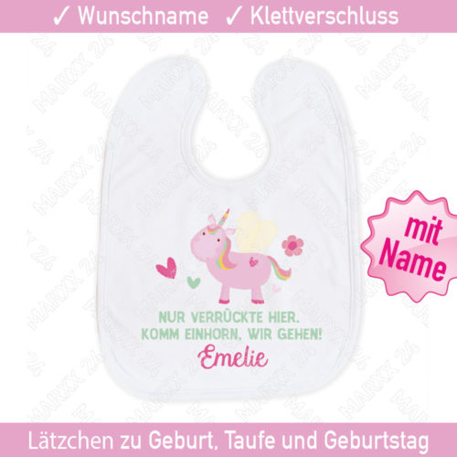 Babylätzchen Motiv Einhorn Wunschname