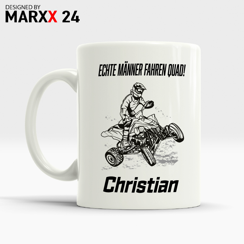 Quad Tasse ATV Personalisierung mit Wunschnamen und Spruch Staubig Dreckig