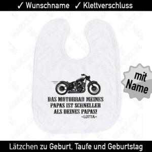 Motorrad Schlabberlatz Wunschname mit Motorrad und Namen