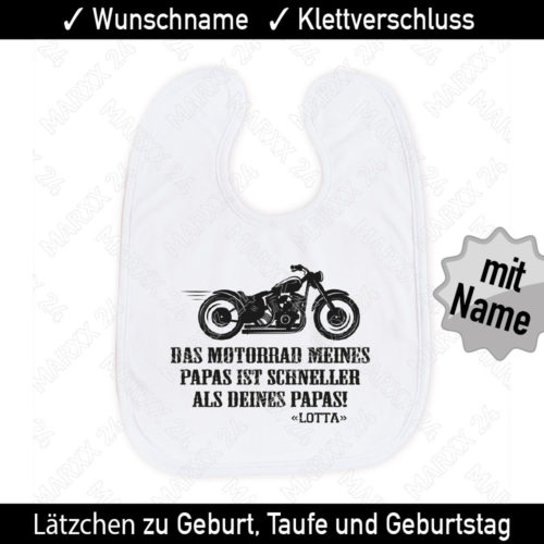 Motorrad Schlabberlatz Wunschname mit Motorrad und Namen