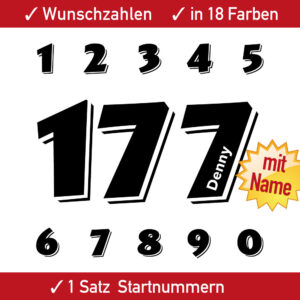 Motorrad Startnummer einfarbig mit Namen MX Motocross Quad Kart Enduro 6 7 8 9 10 11 12 13 14 15 cm