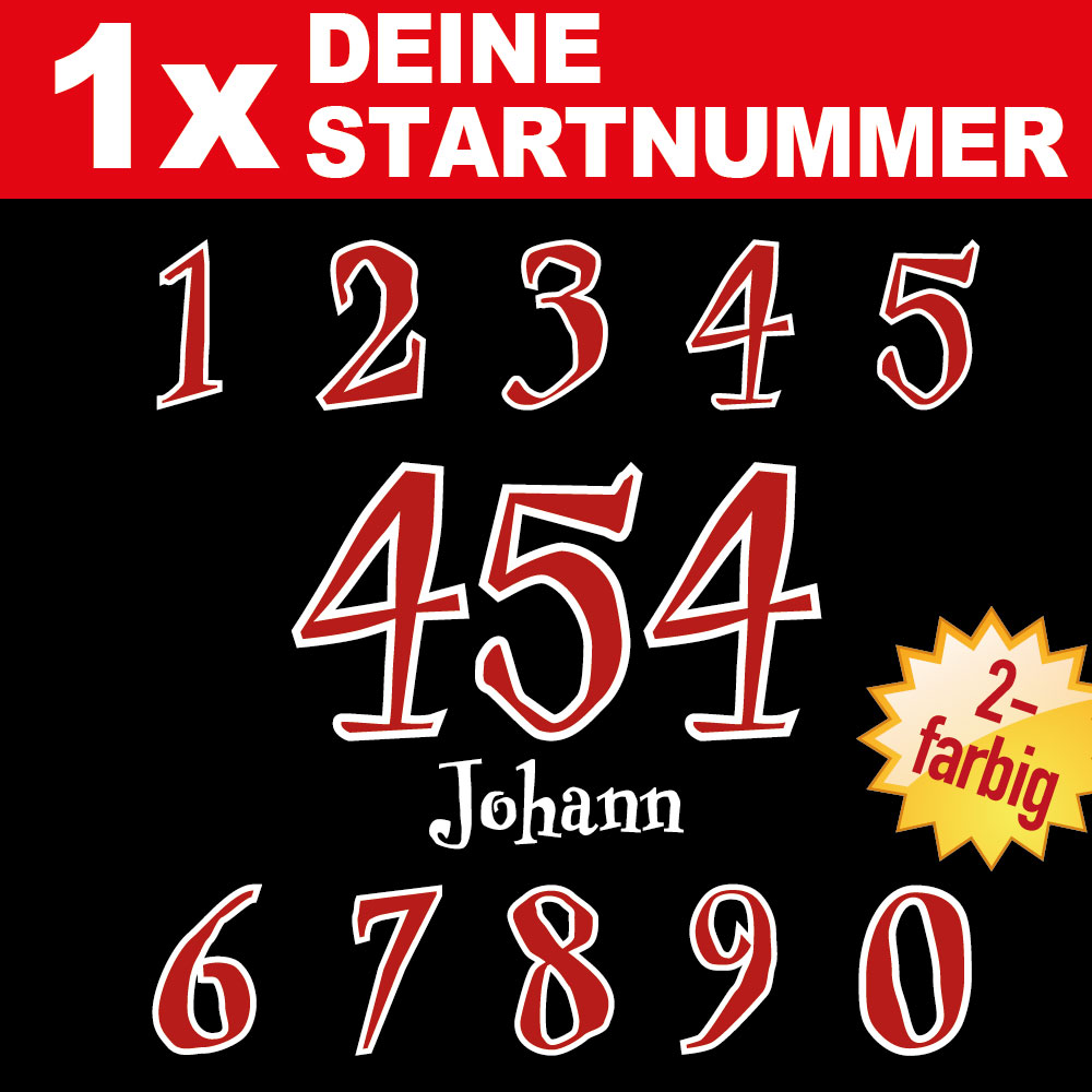 Startnummer 3x Wunsch Dekra - frei wählbar Startnr. + Farbe + Name 
