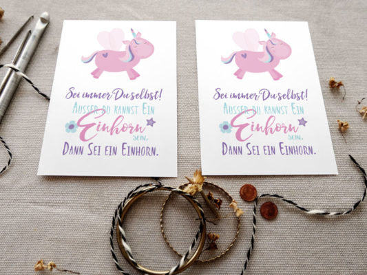 Kinder Postkartenmotive mit Einhorn