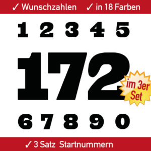 Startnummern Aufkleber Motorrad Set MX Motocross Enduro Auto Zahlen 4 5 6 7 8 9 10 11 12 13 14 15 cm