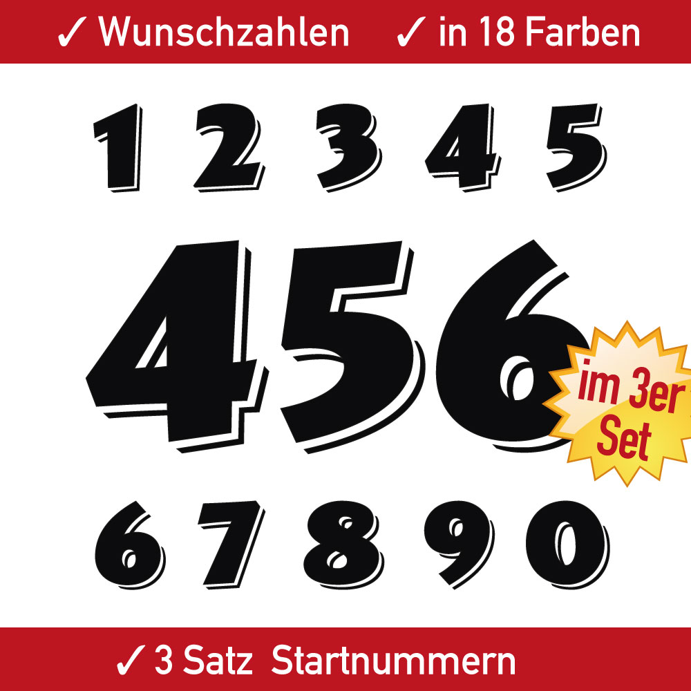 3 × Startnummer Zahlen Aufkleber Motorrad Motocross Quad Höhe von 8 bis 15 cm