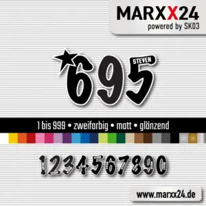 Startnummer mit Namen Motorrad