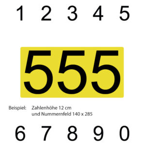 Dreistellige Kartsport Ziffern mit gelber Untergrundfolie