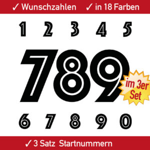 Startnummern Aufkleber einfarbig Ziffern Motorrad Zahlen Motocross MX Supermoto Auto 4 5 6 7 8 9 10 11 12 13 14 15 cm