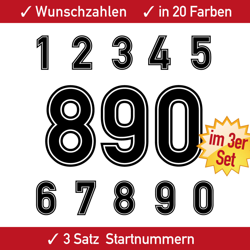 Startnummern Motocross Zahlen Aufkleber Auto Motorrad Ziffer 4 5 6 7 8 9 10 11 12 13 14 15 cm