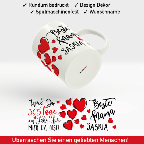Tasse beste Mutter mit Namen und roten Herzen