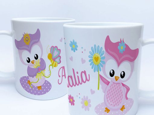 Kunststoff Tasse Eule mit Name