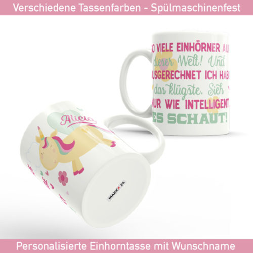 Tasse Spruch mit Einhorn Motiv und Wunsch Name