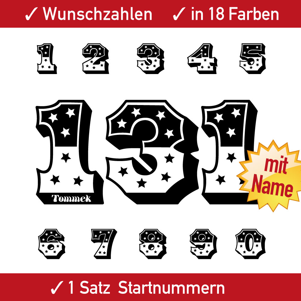 Zahlen Aufkleber Motorrad Startnummer Namen Quad Kart Motocross Enduro Auto Ziffern 12 13 14 15 cm